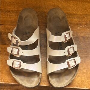 Birkenstock Pearl Triple Strap Sandal with Copper Buckles
